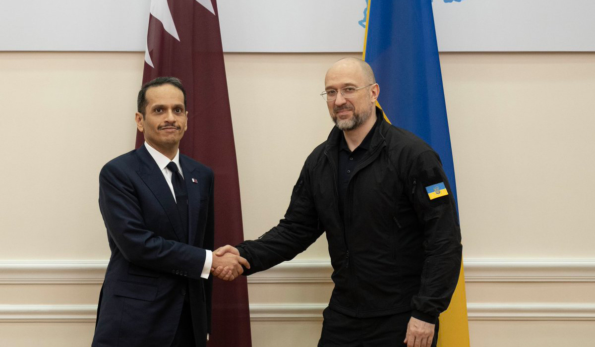 Sheikh Mohammed bin Abdulrahman bin Jassim Al-Thani with Denys Shmyhal